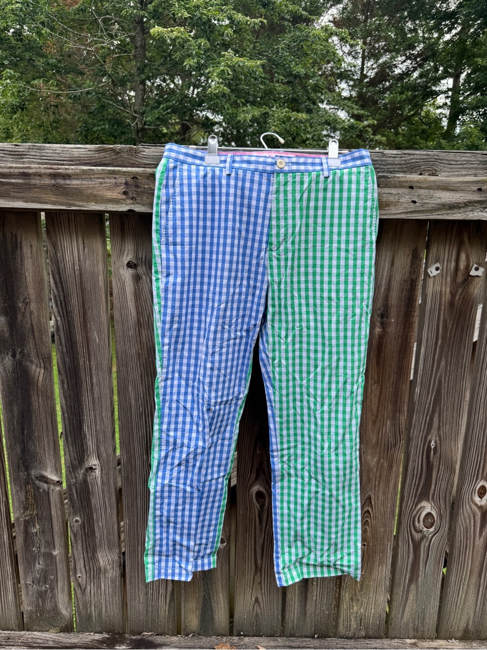 Vineyard Vines Blue & Green Gingham Patchwork Breakers Pant Chinos 33 x 30